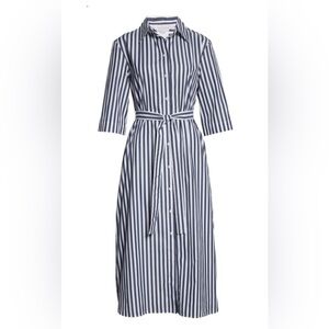 Max Mara Leisure Navy & White Striped Dialogo Shirt Dress - Size 8